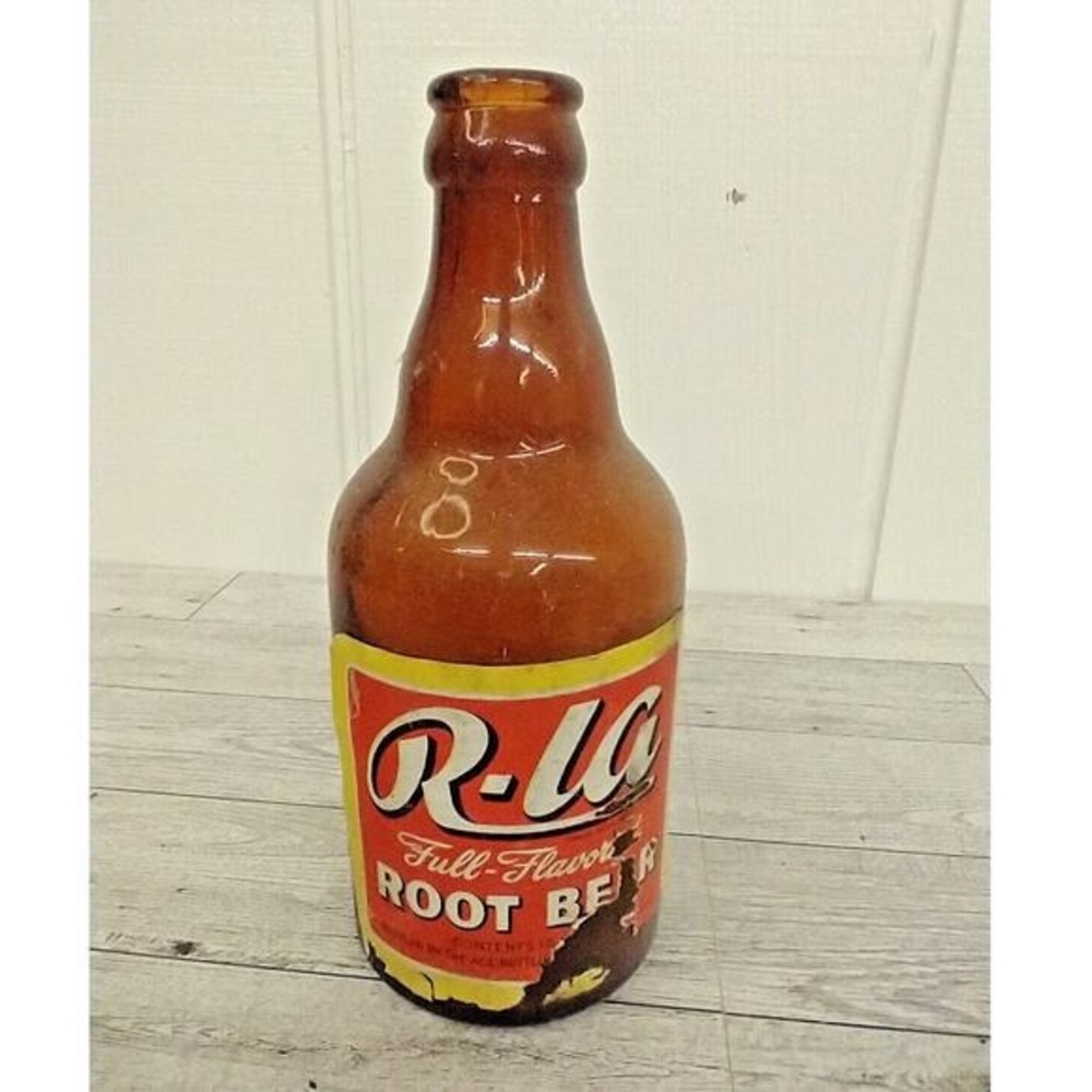 R‑La Root Beer Bottle 12oz Amber Glass Steinie Ace Oshkosh Wisc Soda Paper Label